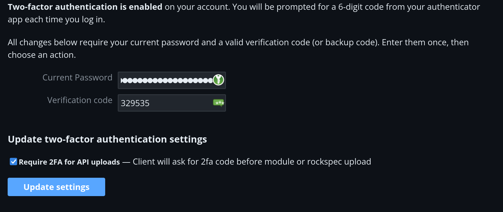 Enabling two-factor authentication
